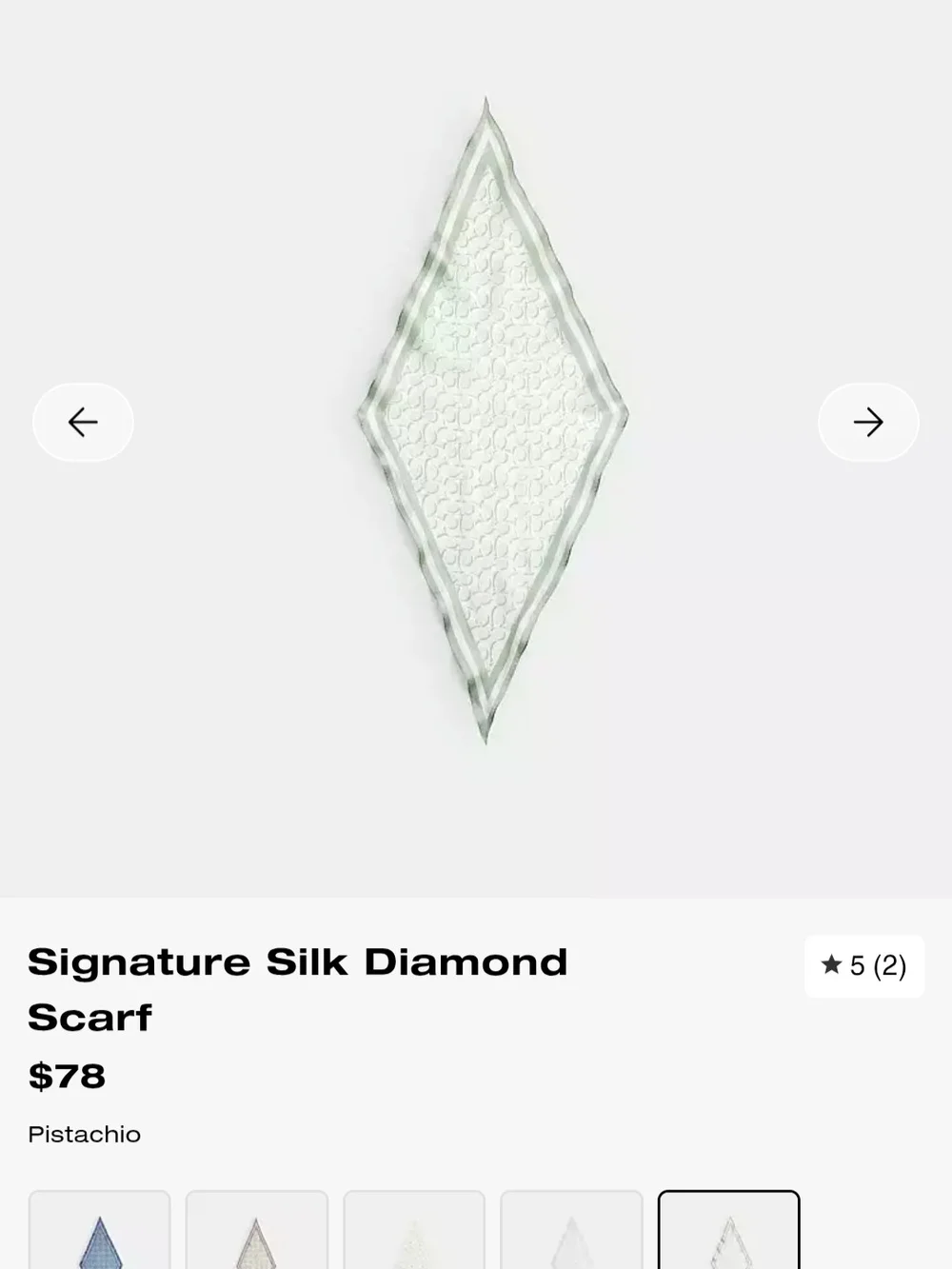 COACH Mint Green Signature Print Diamond Silk Scarf